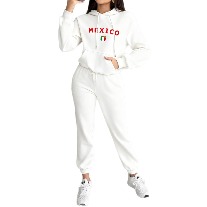 Damen nan kuscheliges Hoodie-Jogginganzug-Set mit Kapuze, Kängurutasche, soft gebürstetem Innenfutter und Mexico-Print Drune