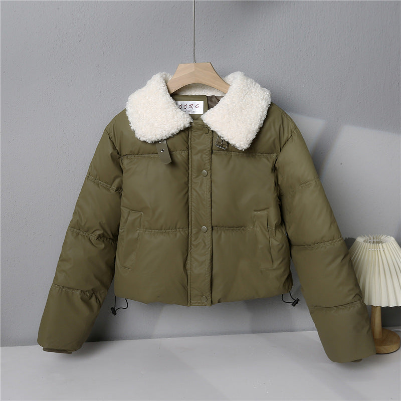 Damen nan kurze gesteppte Winterjacke mit breitem Teddykragen und Kordelzug Drune