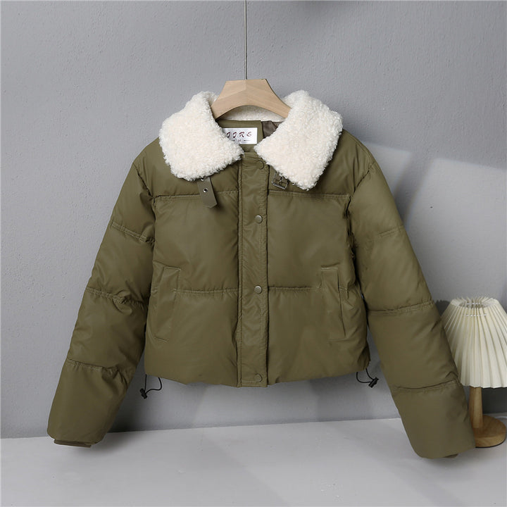 Damen nan kurze gesteppte Winterjacke mit breitem Teddykragen und Kordelzug Drune