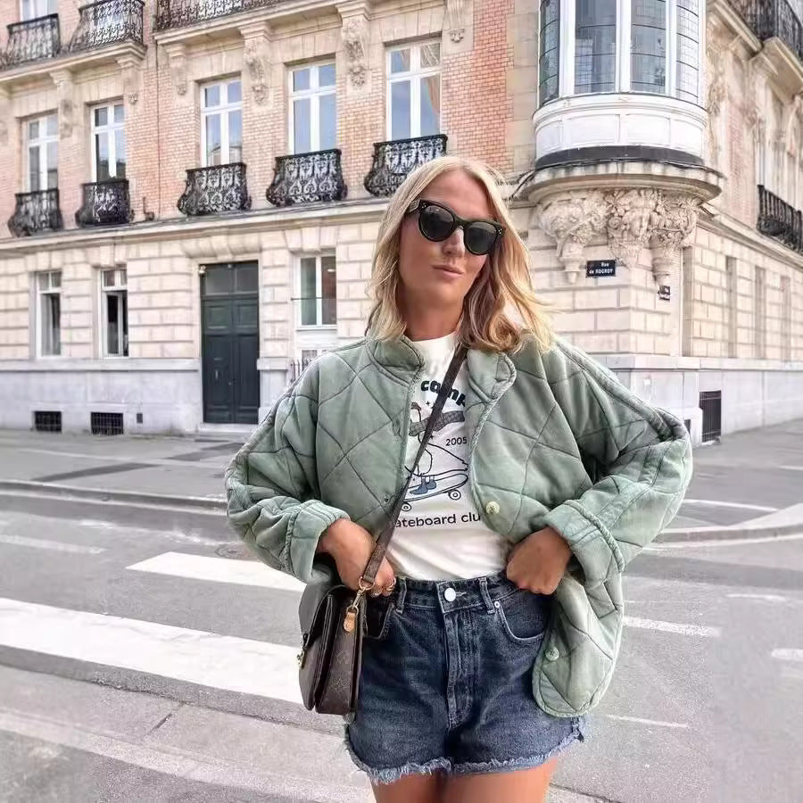 Damen Gepolsterte Steppjacke mit Stehkragen und Oversize-Schnitt Drune