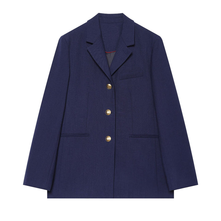 Damen Boxy‑Blazerjacke mit goldfarbenen Zierknöpfen und Leistentaschen Drune