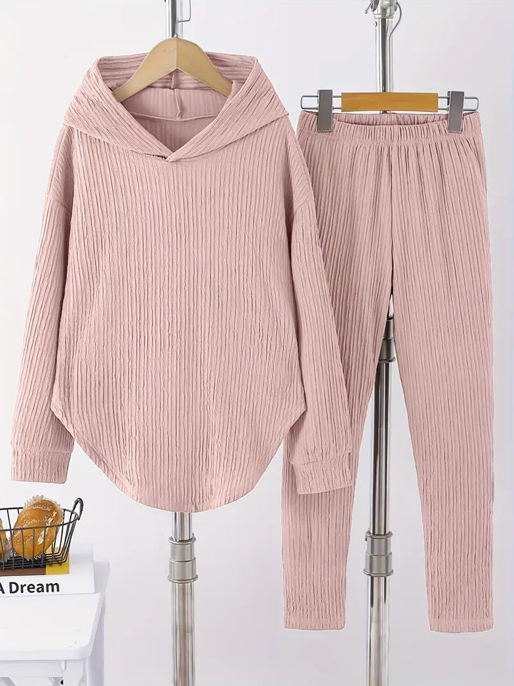 Damen lässiger Sweat-Pulli und -Hose Set mit strukturiertem Design Drune