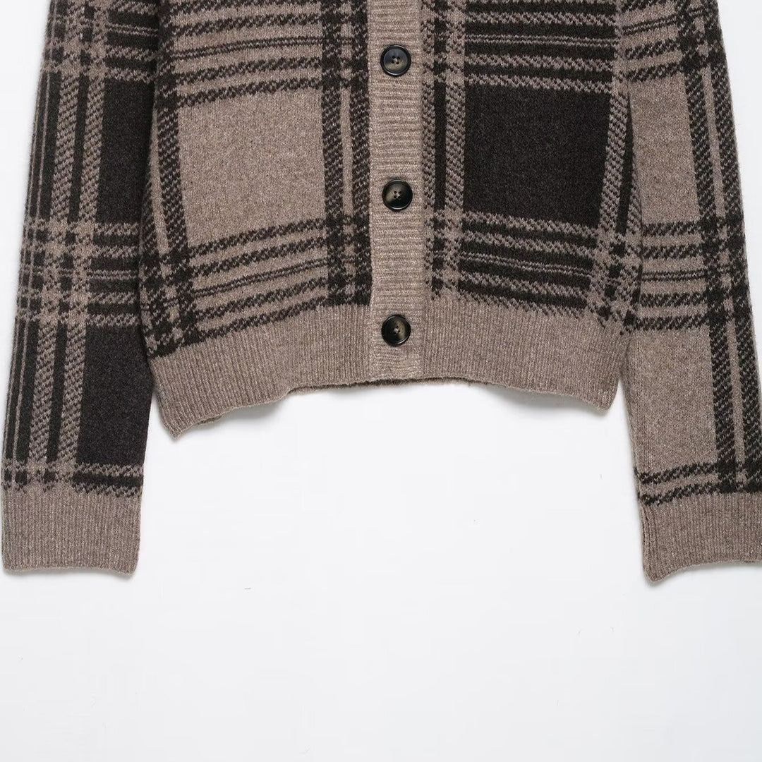 Damen Strickjacke mit kariertem Muster Drune