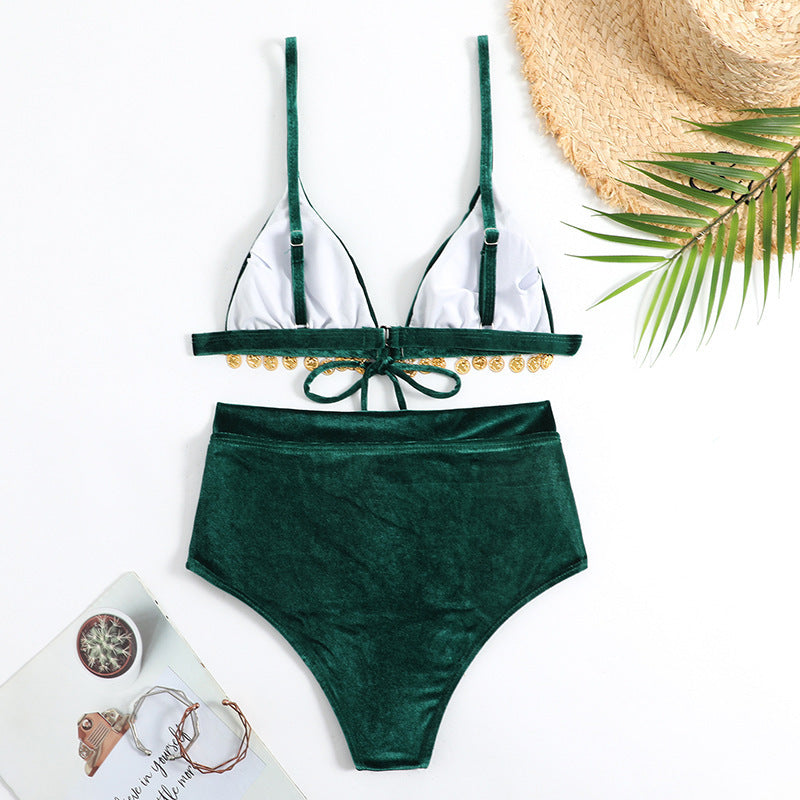 Damen Triangel-Bikini mit luxuriösem Samtstoff und glamourösen Verzierungen Drune