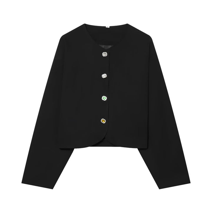 Damen Kurzblazer ohne Kragen mit Schmuckknöpfen und kurzem Cropped‑Schnitt Drune