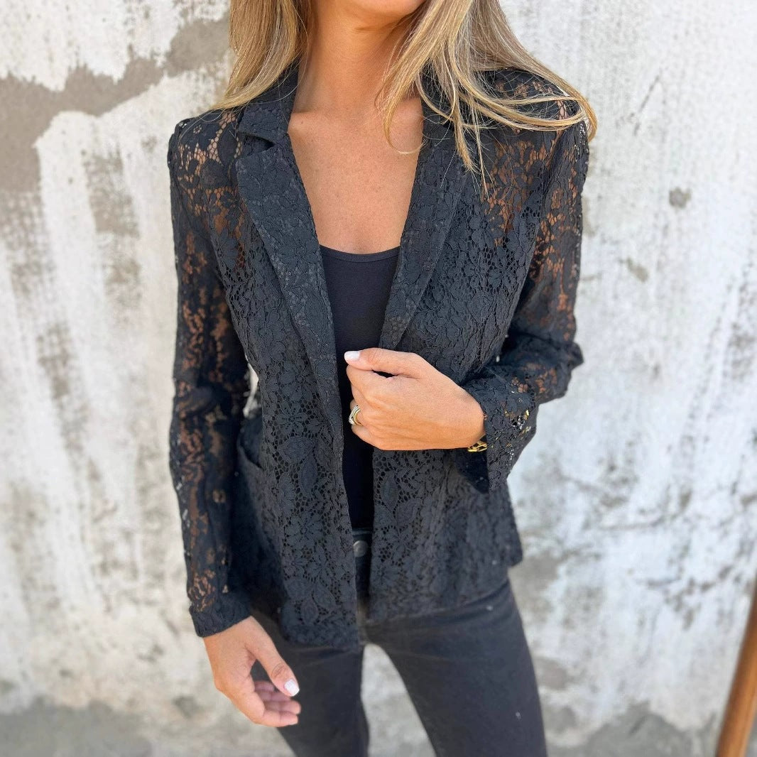 Damen transparente Spitzenjacke mit modernem Schnitt und elegantem Detail Drune