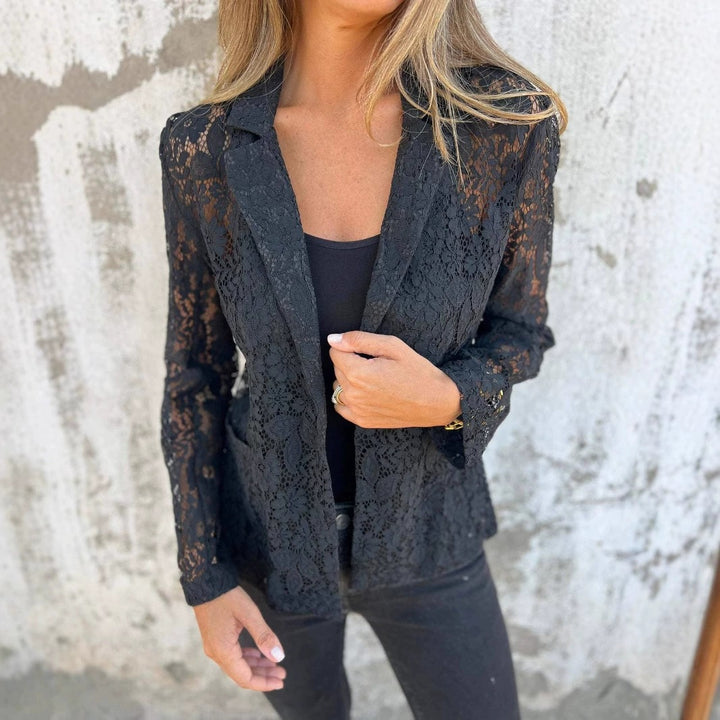 Damen transparente Spitzenjacke mit modernem Schnitt und elegantem Detail Drune