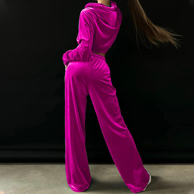 Damen Sportlicher Velour-Jogginganzug mit hohem Bund Drune