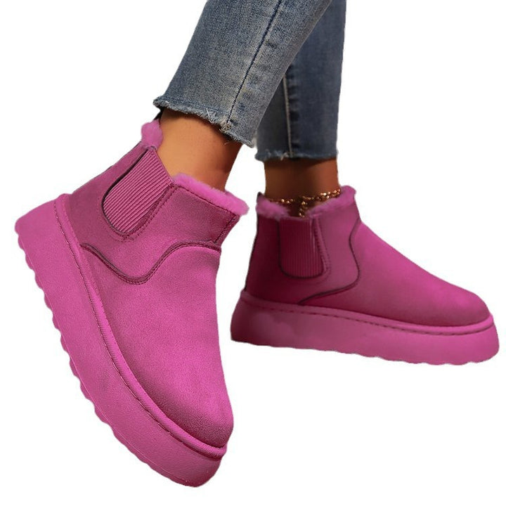 Damen gefütterte Chelsea-Stiefelette mit Keilplattform, Faux-Suede & Teddyfutter Drune