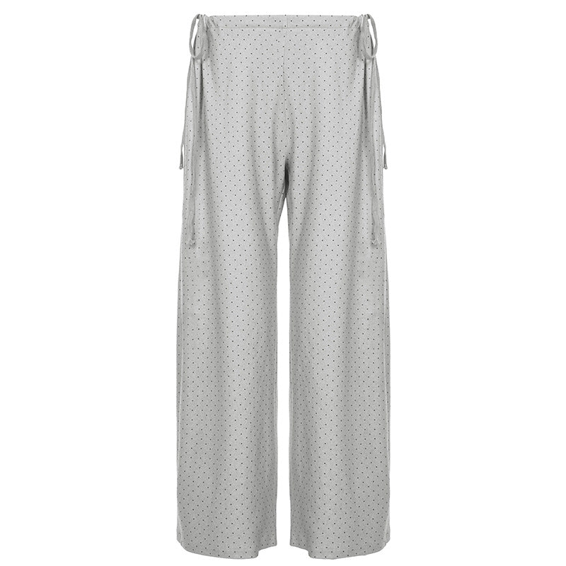 Damen lockere Schlafhose mit flexiblem Bund und dekorativen Bändern Drune