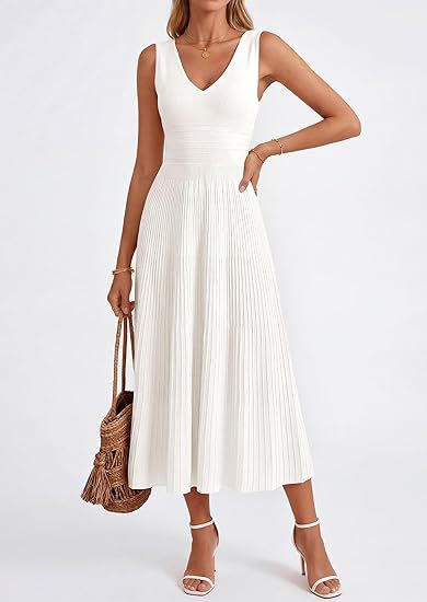 Damen Plisseekleid mit V-Ausschnitt und weitem Saum Drune