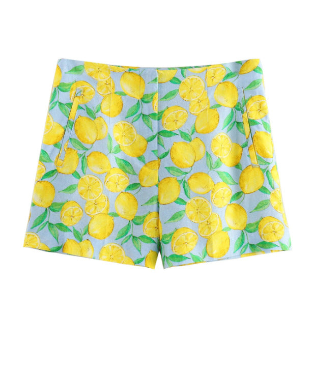 Damen Shorts mit frischem Zitronenprint und eleganter Passform Drune