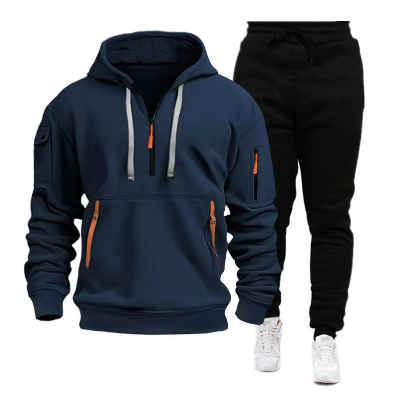 Herren nan Performance-Hoodie- und Jogginganzug mit Neon-Zippern, Utility-Taschen und elastischem Tunnelzug Drune