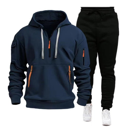 Herren nan Performance-Hoodie- und Jogginganzug mit Neon-Zippern, Utility-Taschen und elastischem Tunnelzug Drune