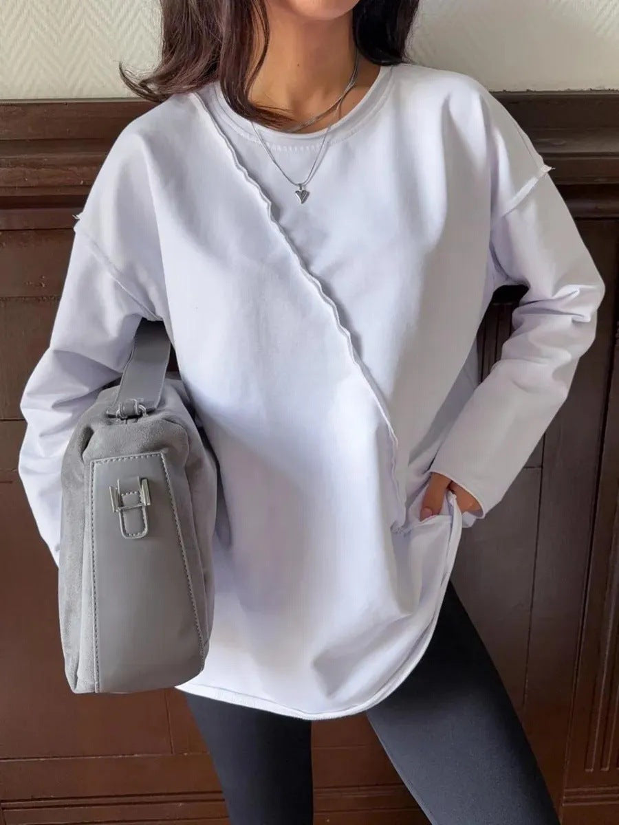Damen Oversized Longsleeve mit schräger Naht und überschnittenen Schultern Drune