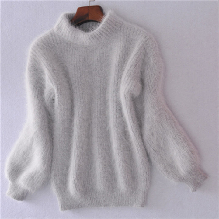Damen Flauschiger Mohair-Mix Pullover mit Stehkragen und Oversize-Silhouette Drune