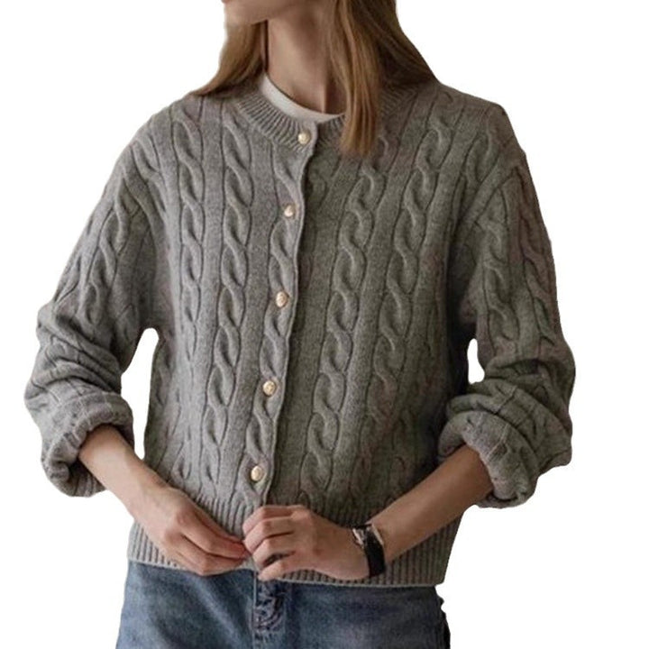 Damen Strickjacke mit Zopfmuster und eleganten Knopfdetails Drune