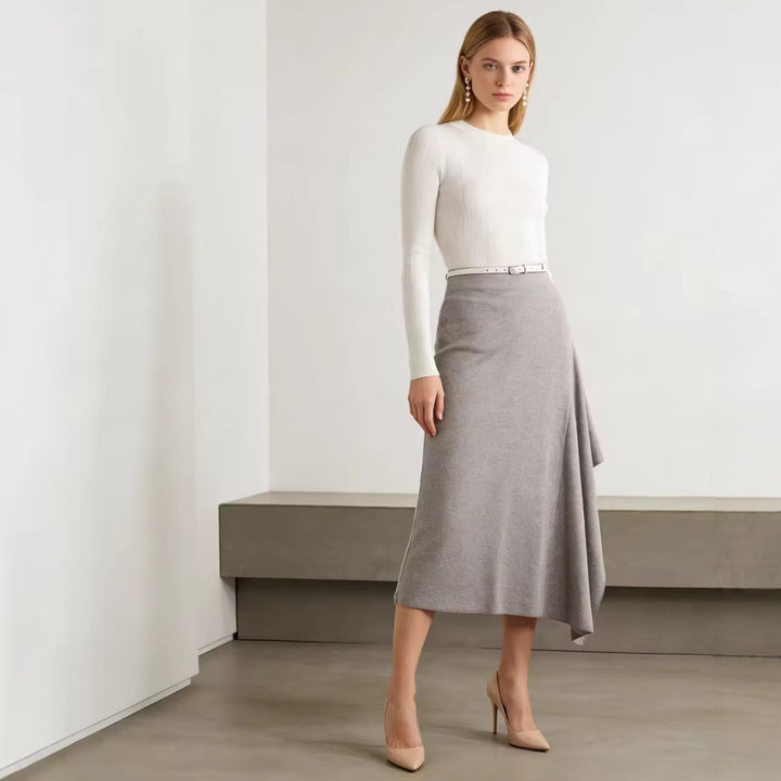 Damen Asymmetrischer Midirock aus Feinstrick mit drapiertem Seitenschlitz Drune