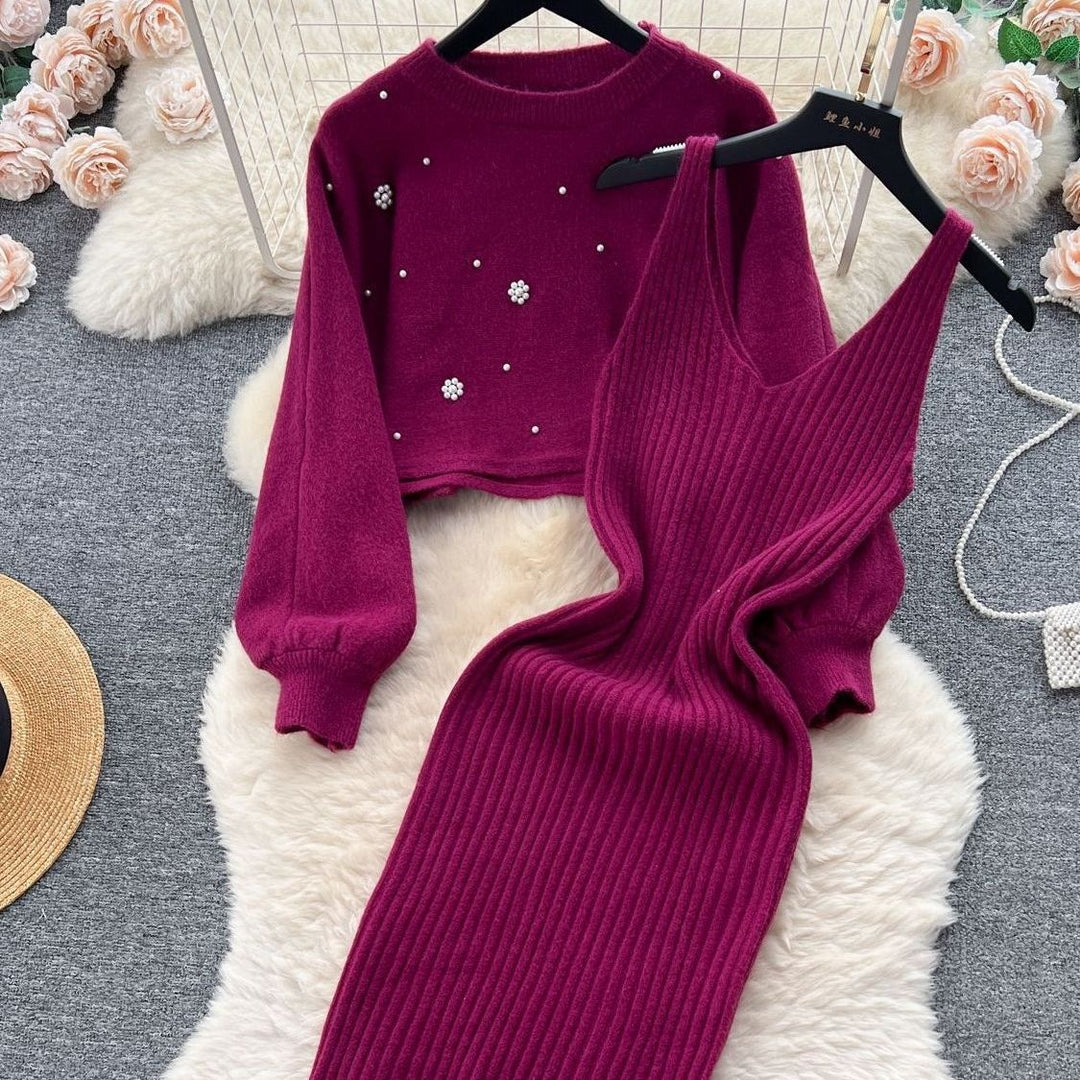 Damen Strickkleid mit elegantem V-Ausschnitt Drune