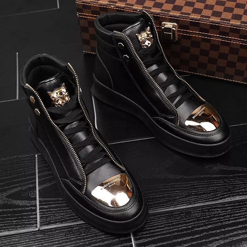 Damen High-Top Sneakers mit goldenen Details und Reißverschluss von Drune