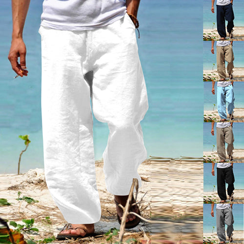 Herren nan lockere Leinenhose mit weitem Bein und elastischem Bund Drune