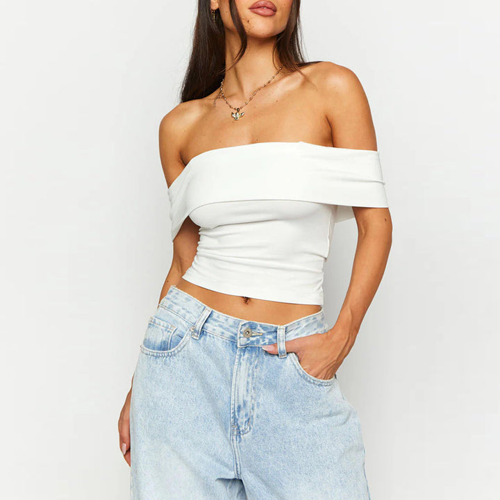 Damen Off-Shoulder Crop-Top aus elastischem Material mit figurformendem Design Drune