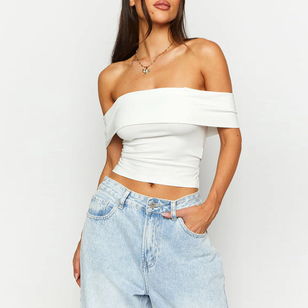 Damen Schulterfreies Crop-Top mit figurformendem Schnitt Drune