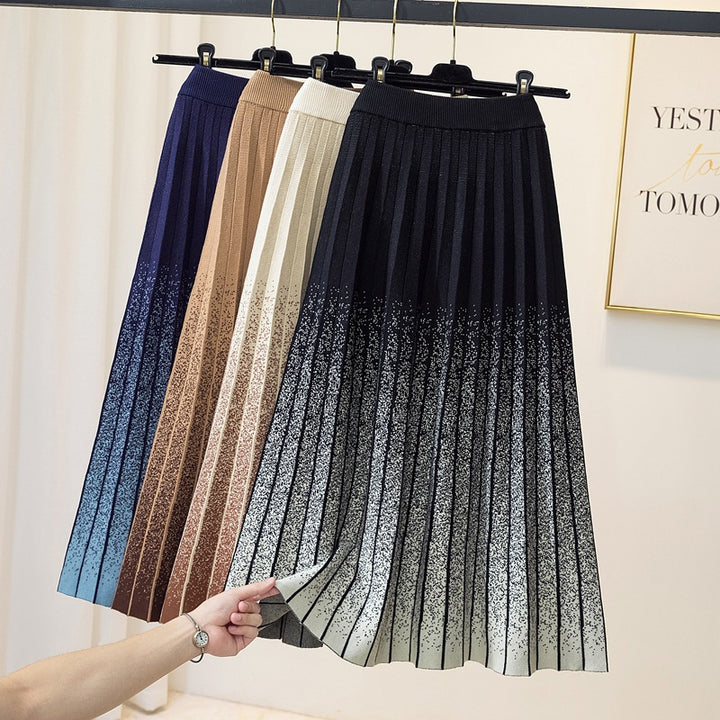 Damen Eleganter Plissee-Rock mit kontrastierenden Streifen Drune