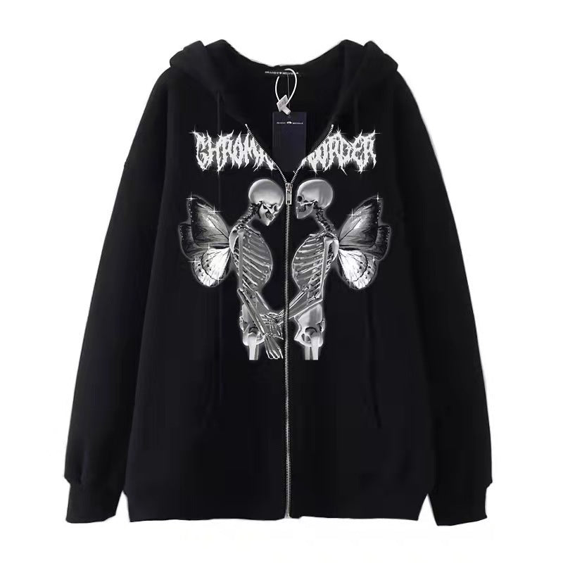 Damen nan Kapuzenjacke mit durchgehendem Reißverschluss und Rippenherz-Print Drune