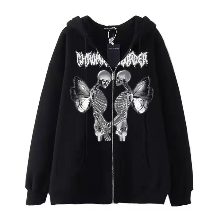 Damen nan Kapuzenjacke mit durchgehendem Reißverschluss und Rippenherz-Print Drune
