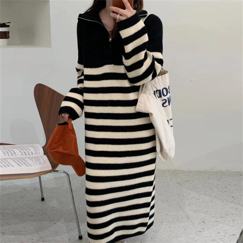 Damen Strickkleid mit Stehkragen und Halb-Reißverschluss Drune