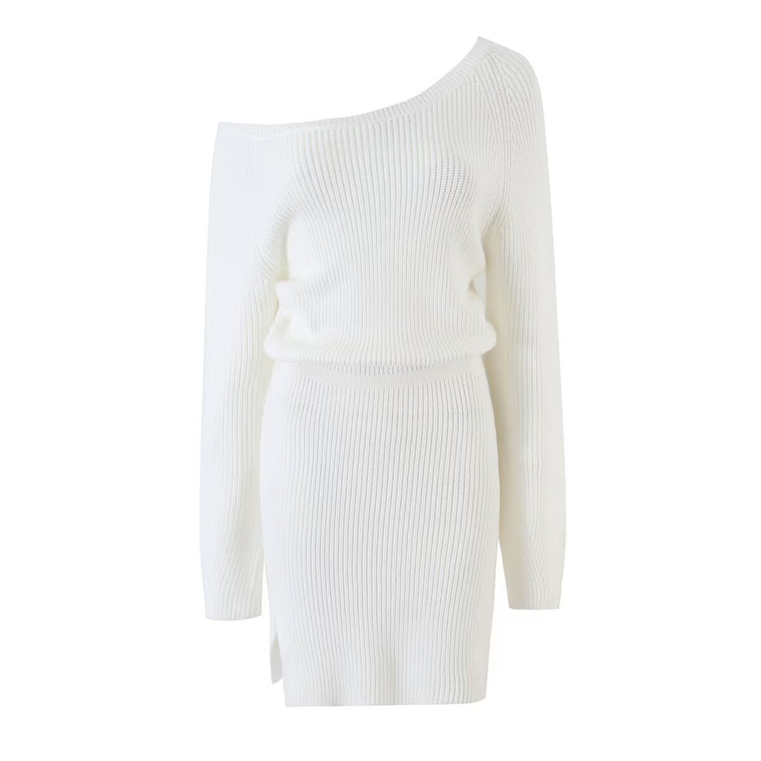 Damen Figurbetontes Rippstrick-Minikleid mit Ein-Schulter-Design und Taillenbündchen Drune