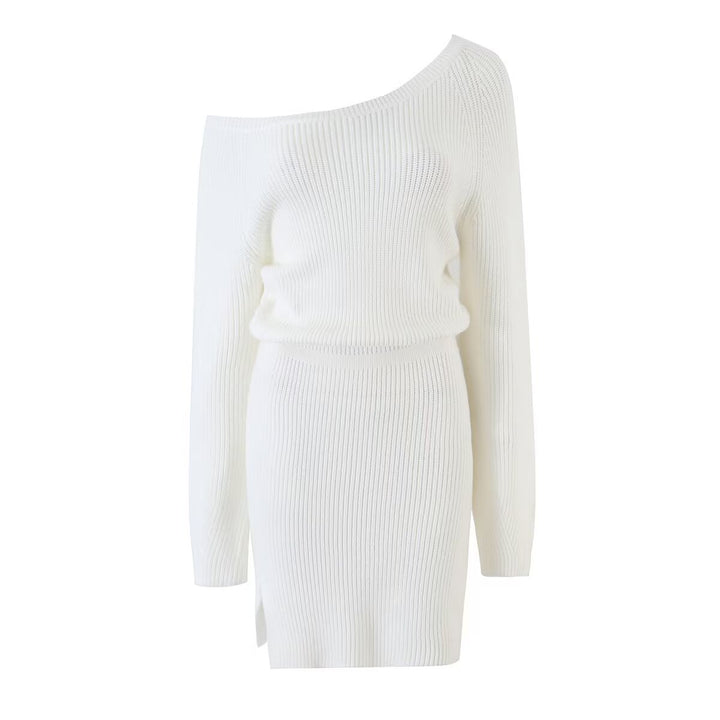 Damen Figurbetontes Rippstrick-Minikleid mit Ein-Schulter-Design und Taillenbündchen Drune