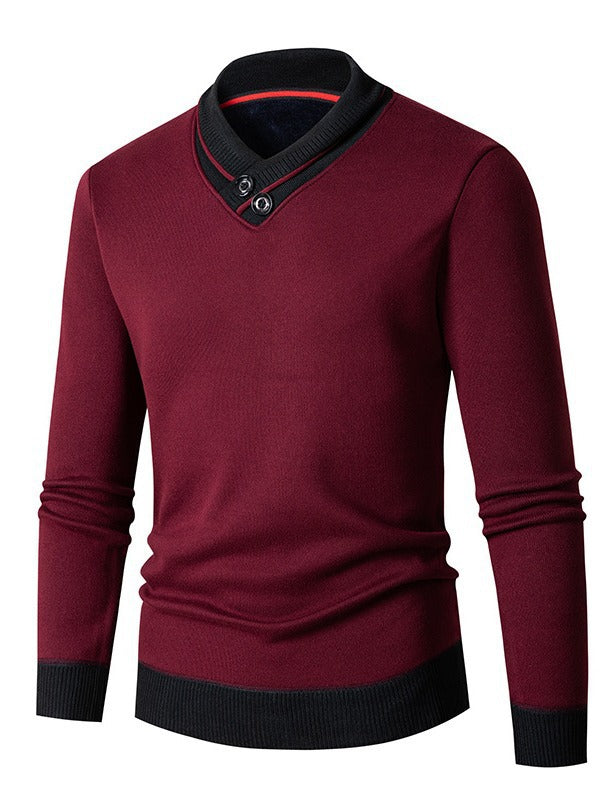 Herren modischer Pullover mit asymmetrischem Kragen und Knopfdetail Drune