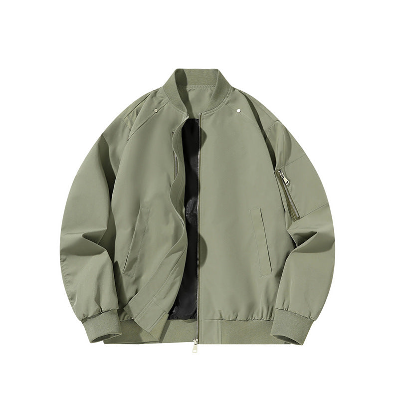 Men's  minimalist matte-shell relaxed-fit flight bomber jacket with sleeve utility zip pocket Drune