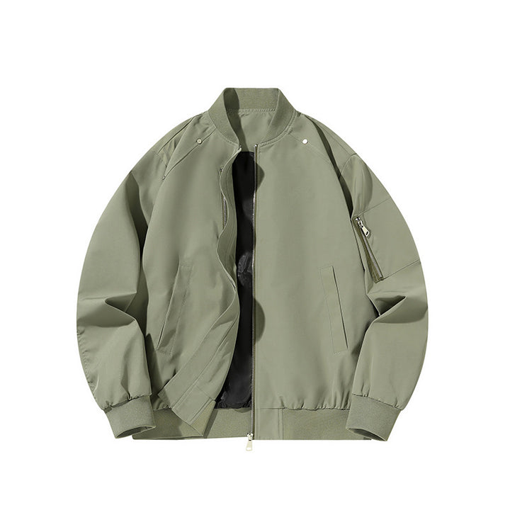 Men's  minimalist matte-shell relaxed-fit flight bomber jacket with sleeve utility zip pocket Drune
