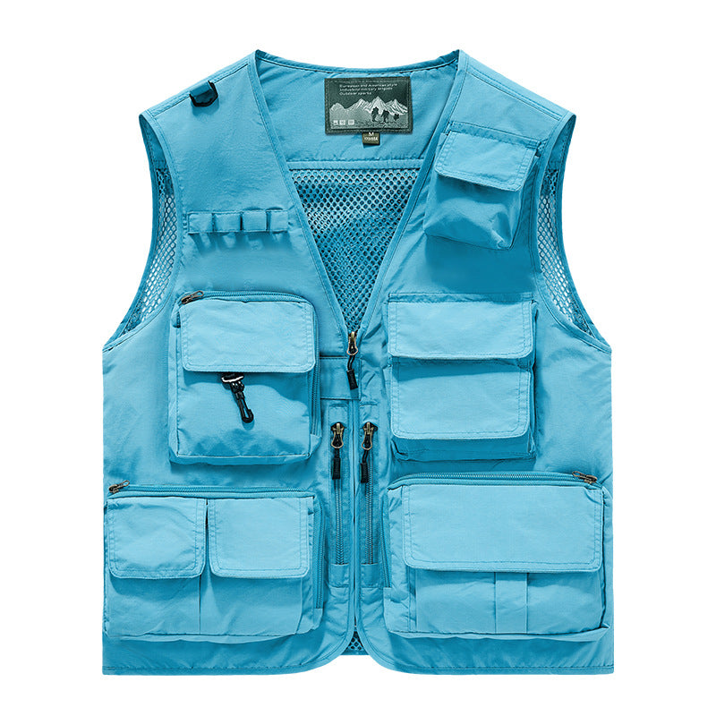 Herren multifunktionale Angler- und Utility‑Weste mit zahlreichen Reißverschluss- und Kletttaschen sowie Mesh-Innenfutter Drune