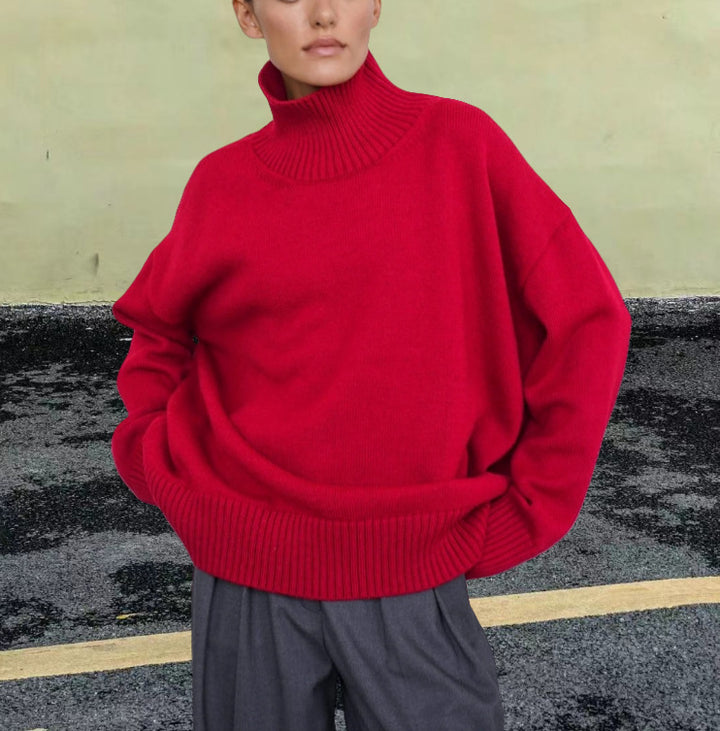 Damen Strickpullover mit hohem Kragen und weitem Schnitt Drune