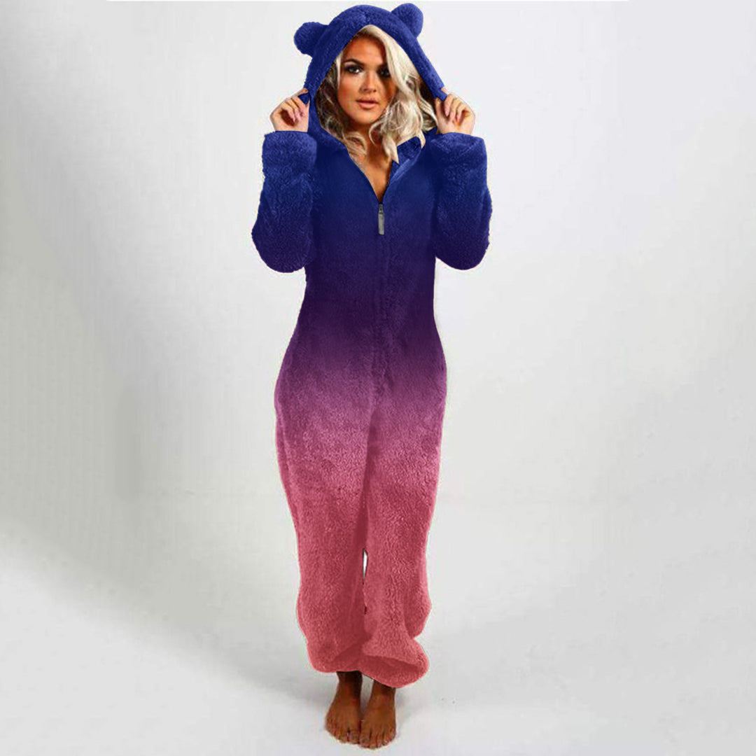 Damen Fleece-Einteiler mit Kapuze und Farbverlaufsdesign Drune