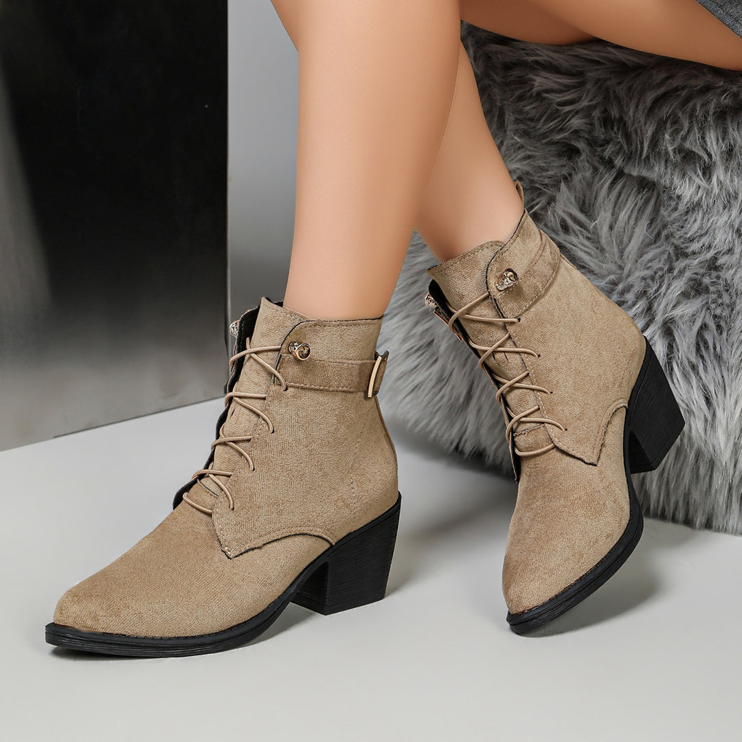 Damen Elegante Schnür-Stiefeletten mit Blockabsatz Drune