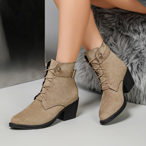 Damen Elegante Schnür-Stiefeletten mit Blockabsatz Drune