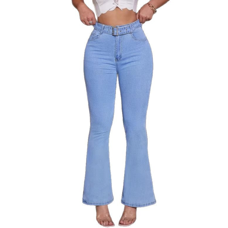 Damen Hochtaillierte Flared-Jeans mit formendem Komfortbund und Ziergürtel Drune