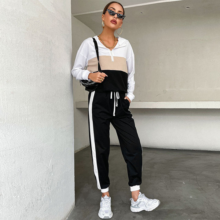 Damen Sportives Jogging-Set mit Kapuze, Tunnelzughose & Seitenstreifen Drune