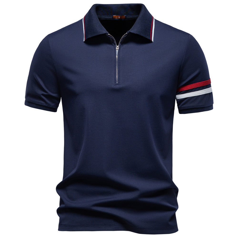 Herren nan atmungsaktives elastisches Poloshirt mit kurzem Reißverschluss und Kontraststreifen an Ärmeln Drune