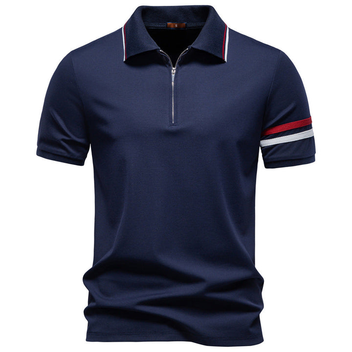 Herren nan atmungsaktives elastisches Poloshirt mit kurzem Reißverschluss und Kontraststreifen an Ärmeln Drune