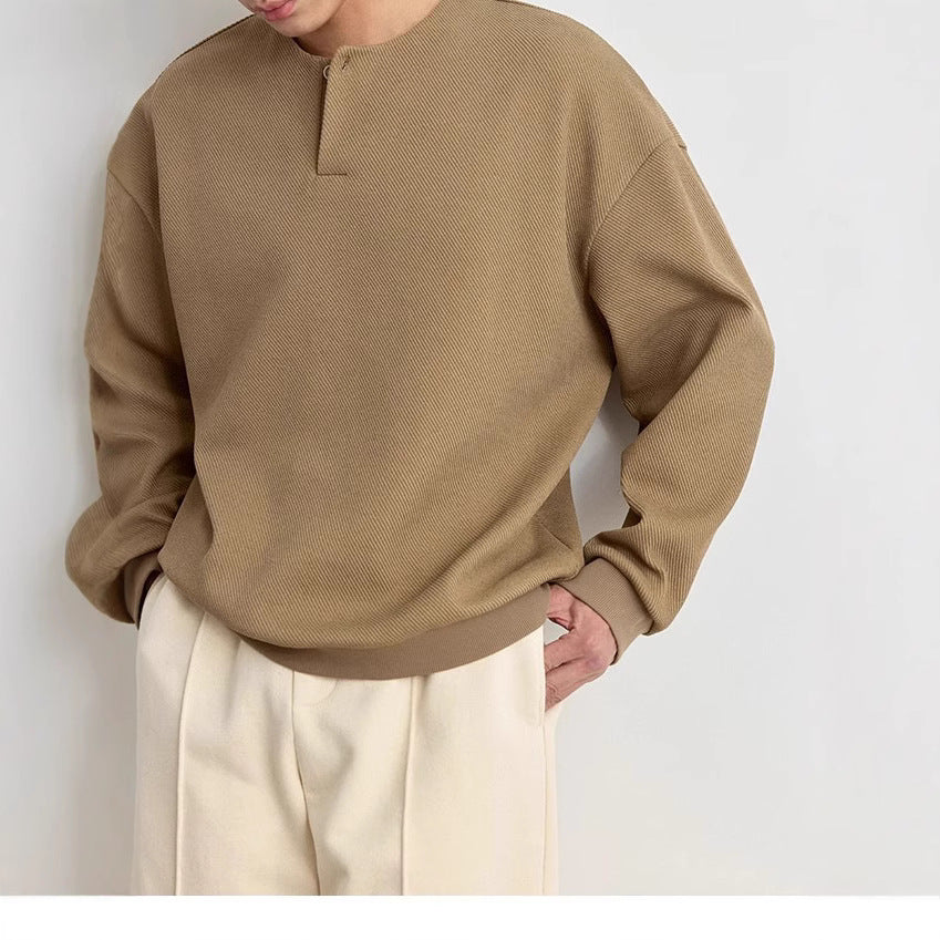 Herren Strukturierter Oversize-Strickpullover mit Henley-Knopfleiste Drune
