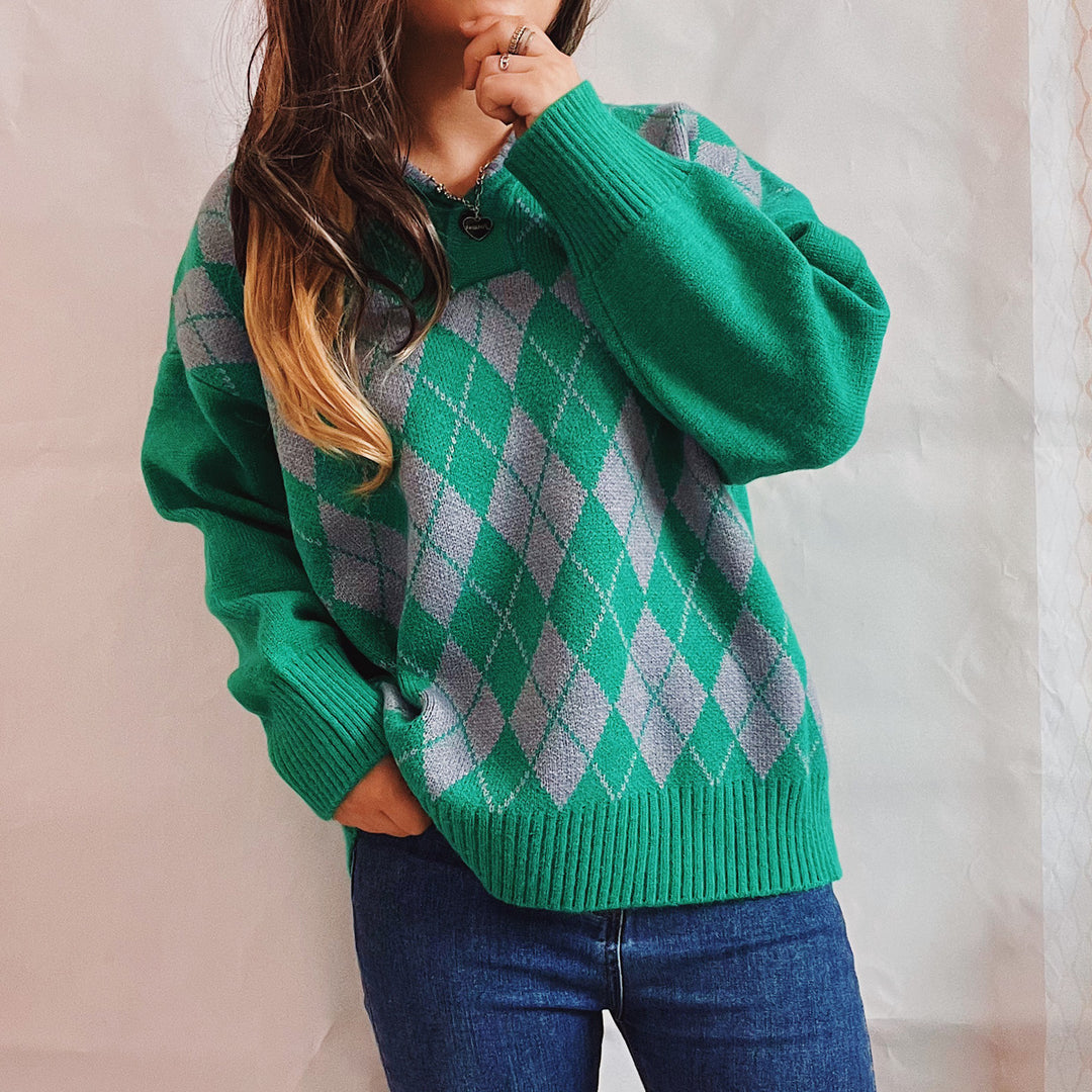 Damen Strickpullover mit klassischem Rauten-Design und modernem Schnitt Drune