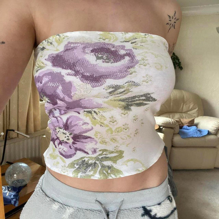 Damen Bandeau-Top mit floralem Muster und elastischem Bund Drune