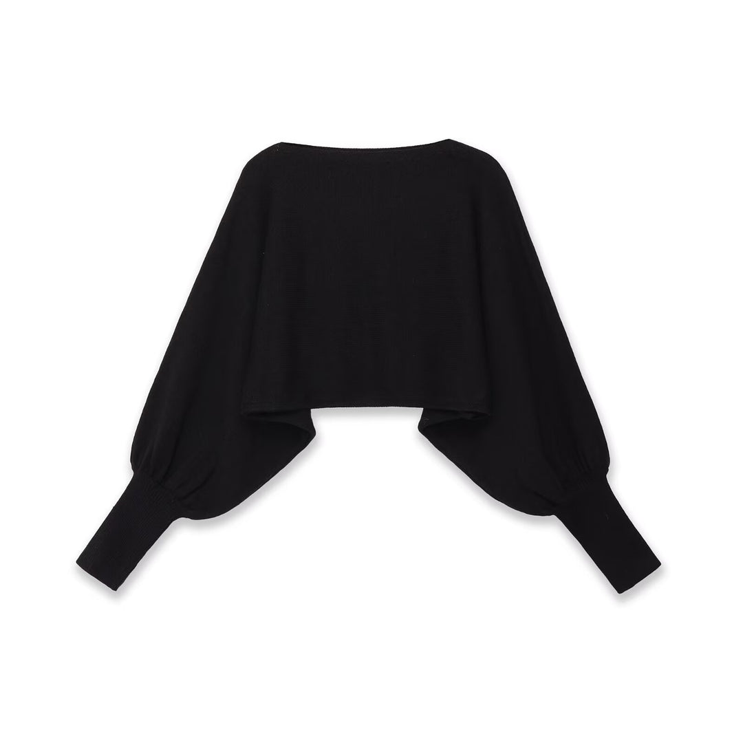 Damen Cropped-Bolero mit weiten Fledermausärmeln und langen Rippenbündchen Drune