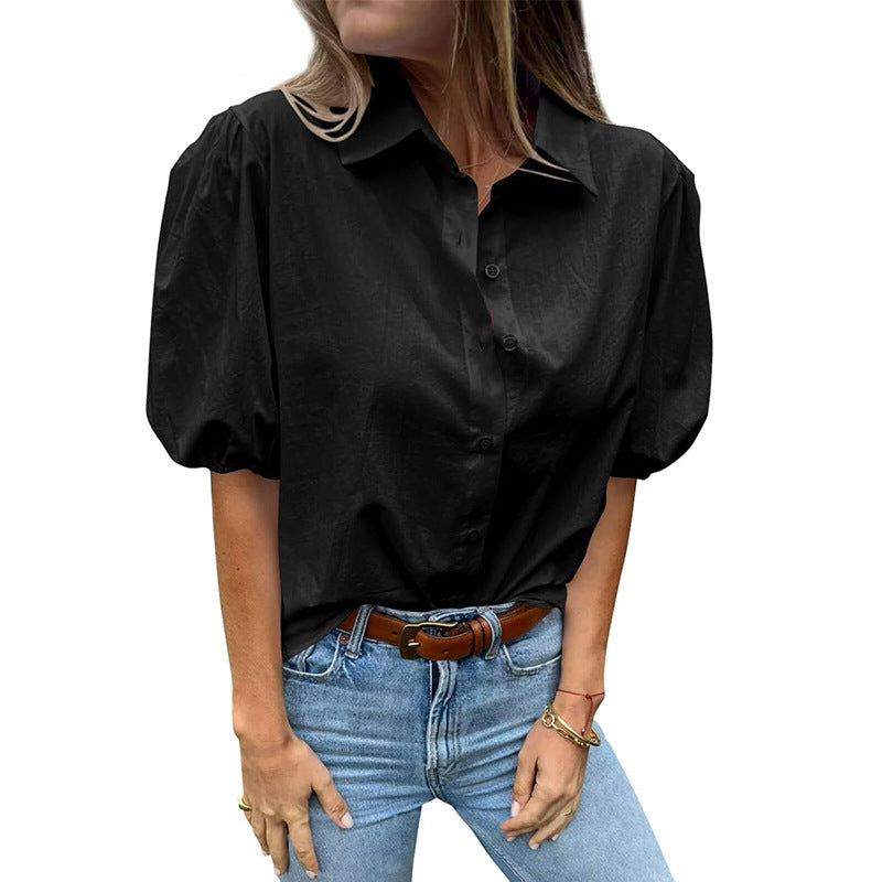 Damen Bluse mit Puffärmeln und klassischem Kragen Drune